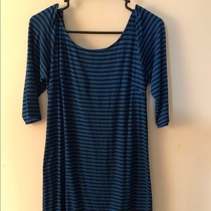 Blue and black striped above the knee dress